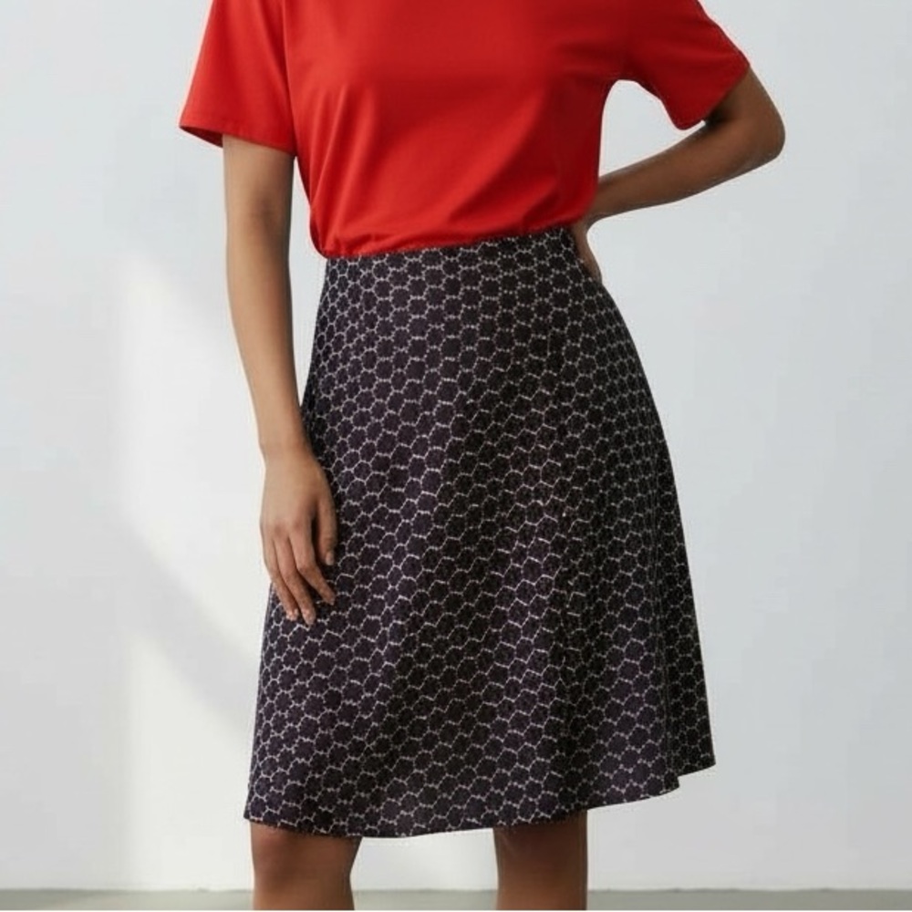 Talbots Navy/Red/White Print Fully Lined Silk Skirt - Size 12